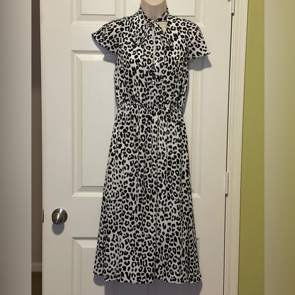 Express Animal Print Bow Tie Midi Dress